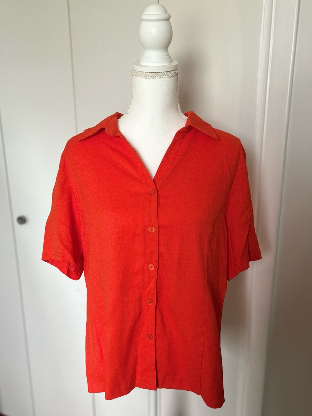 Sag Harbor Bright Orange Short Sleeve Button-Front Blouse